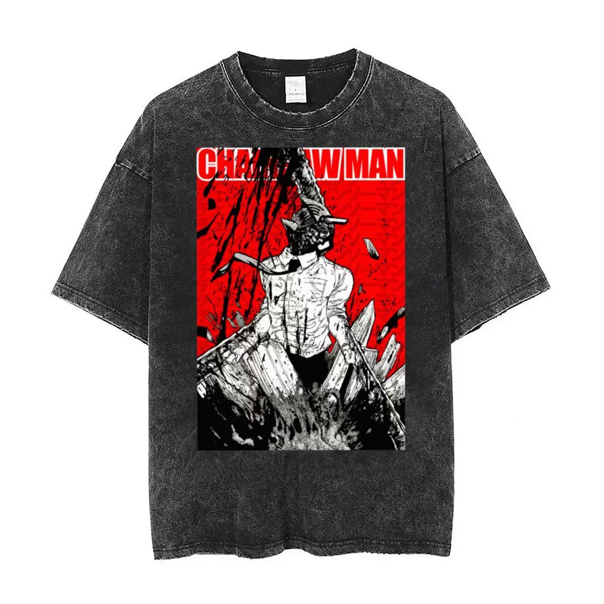 Red Background Denji Battle Tee