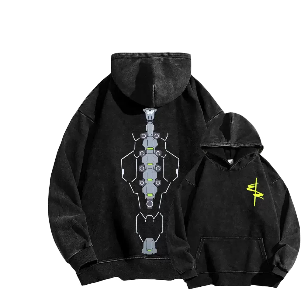 Vintage Acid Wash Cyberpunk Hoodie